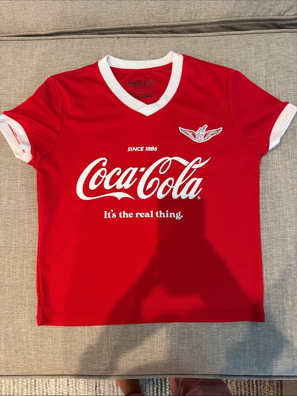 Coca Cola Red V-Neck Kids Tee with White Logo